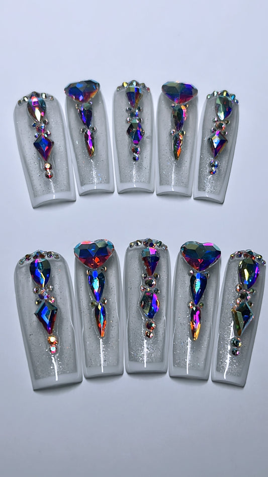 FINE CRYSTAL | SQUARE | XL LONG | PRESS ON NAILS