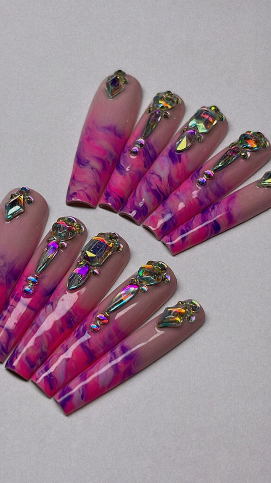 COTTON CANDY | COFFIN | XL LONG | PRESS ON NAILS
