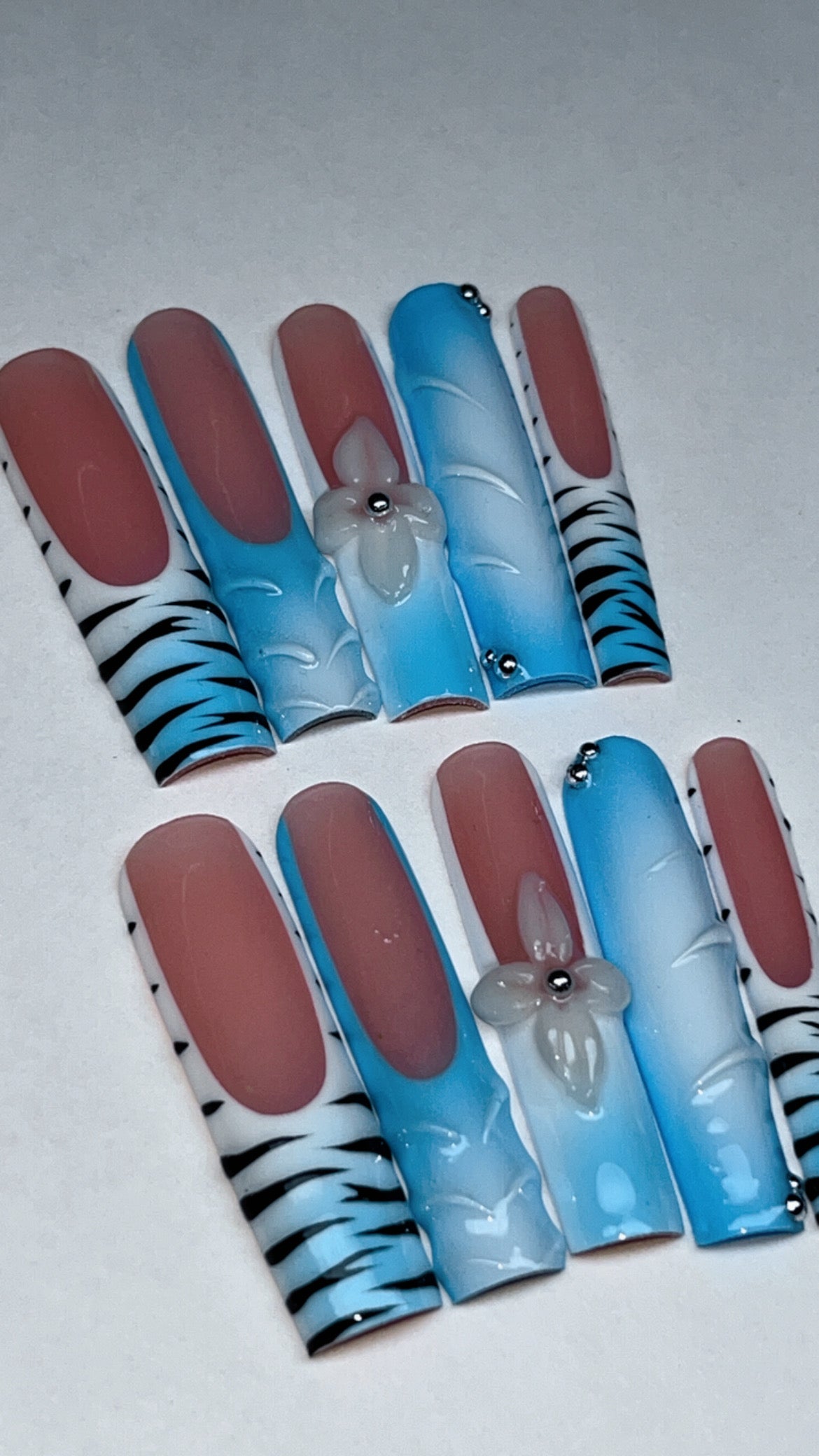 BLUE SAFARI | SQUARE | XL LONG | PRESS ON NAILS