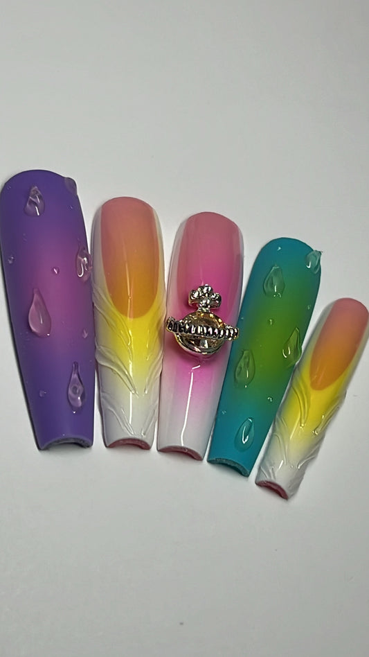 SUMMER RAIN | COFFIN | XL LONG | PRESS ON NAILS