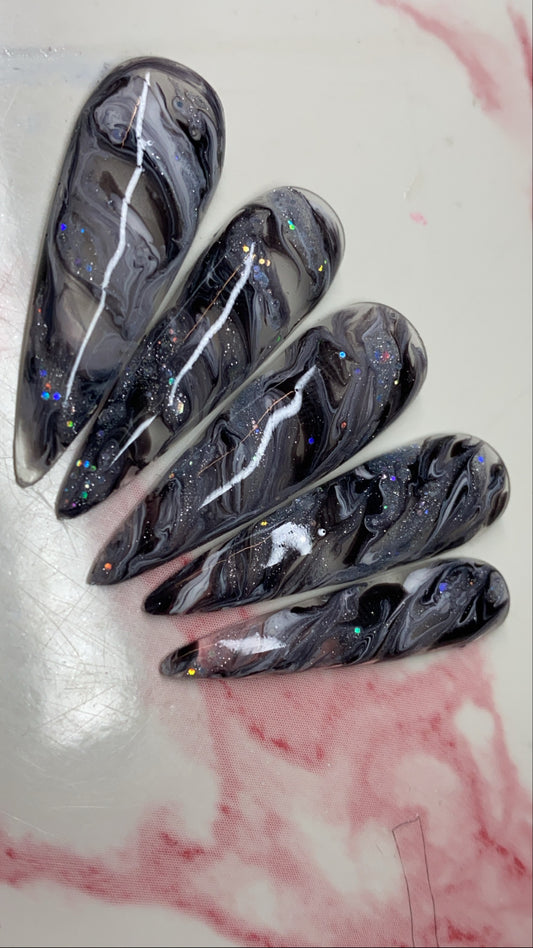 BLACK MARQUINA | STILETTO | XL LONG | PRESS ON NAILS