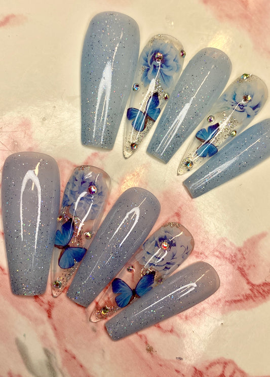 MORPHO |COFFIN |  LONG | PRESS ON NAILS